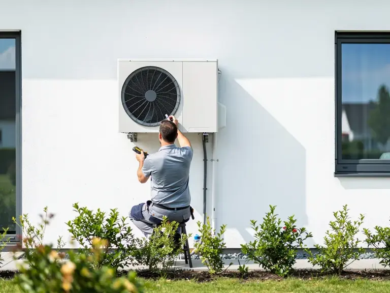 Daikin Wärmepumpe Außengerät vor Haus für Kosten und Leistung Vergleich