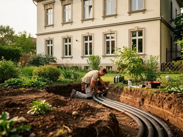 Moderne Erdwärmepumpe installiert im Altbau für nachhaltiges Heizen und Wärmeschutz