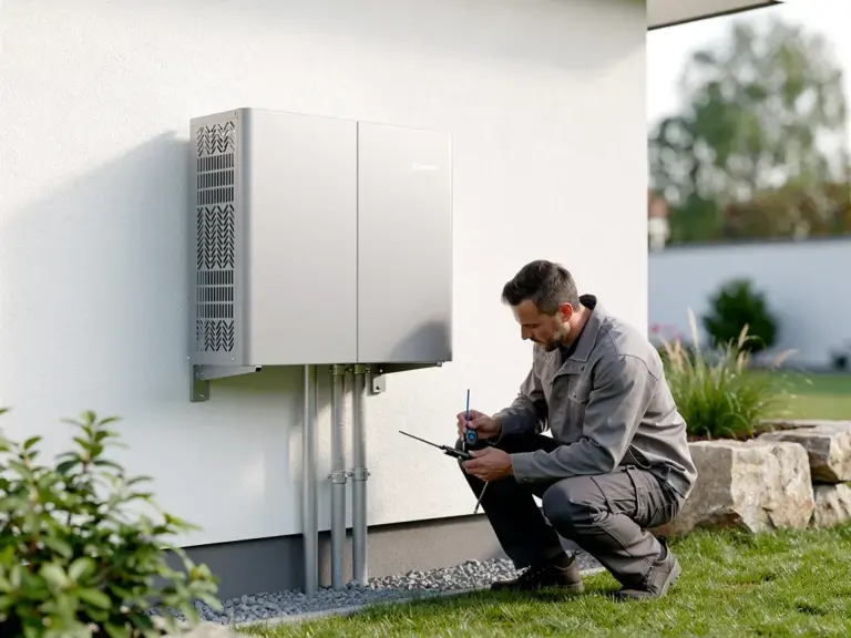 LG Therma V Split R32 Luft-Wasser-Wärmepumpe bei der Installation im Haus