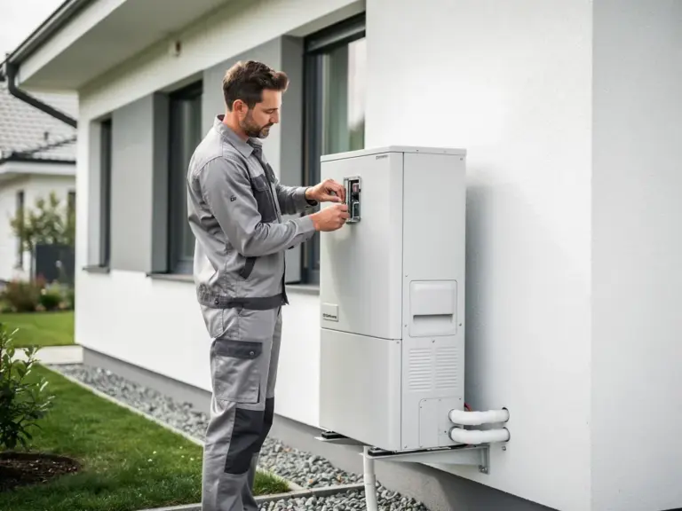 Panasonic Aquarea J-Serie Test 2025: Praktische Erfahrungen und Fazit Panasonic Aquarea J-Serie Monoblock Wärmepumpe in modernem Wohnhaus installiert