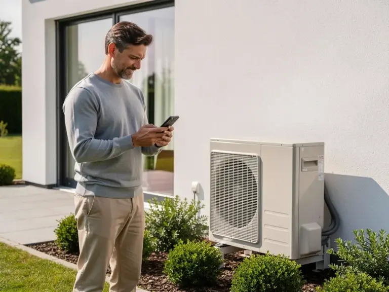 Moderne Smart Home Wärmepumpe effizient gesteuert für geringeren Energieverbrauch