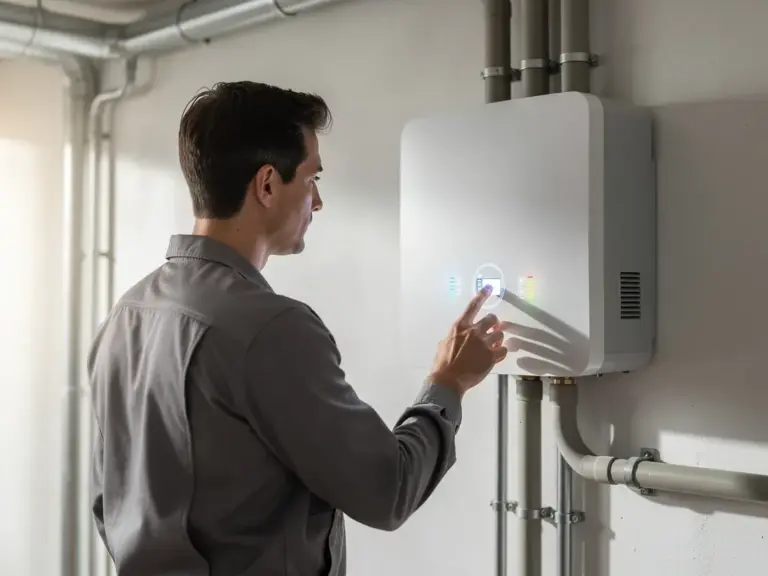 Wärmepumpe mit digitalem Display zur Vorlauftemperatur Optimierung im Heizsystem