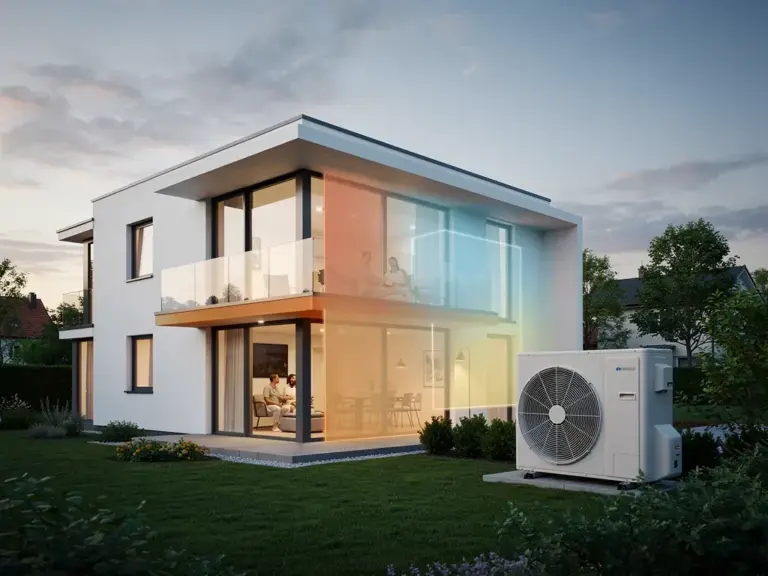 Wärmepumpe für 150 m²: Richtige Dimensionierung und realistische Kostenübersicht Moderne Wärmepumpe optimal dimensioniert für 150 m² Wohnfläche mit Kostenübersicht