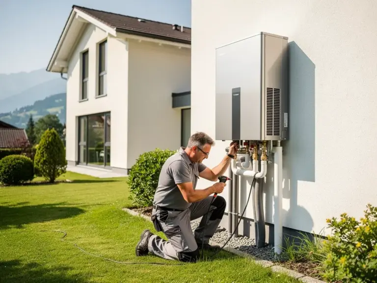 Wärmepumpe Förderung Schweiz detailliert: So profitieren Sie optimal Moderne Wärmepumpe vor Schweizer Haus mit Förderhinweisen und Geldscheinen