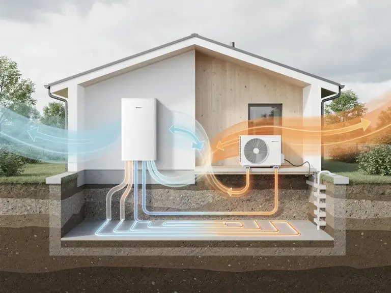 Moderne Wärmepumpe nutzt Umweltwärme effizient für nachhaltige Heiztechnik