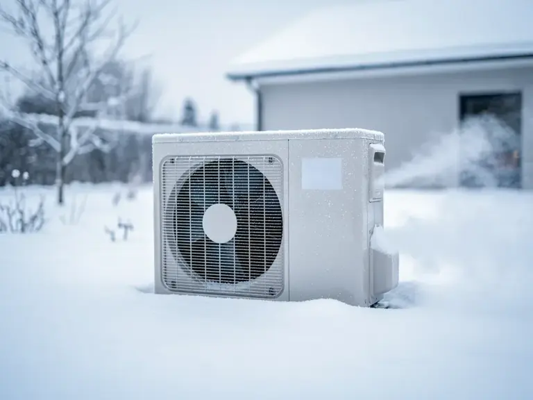 Moderne Wärmepumpe mit Inverter-Kompressor für effizientes Heizen bei Minustemperaturen
