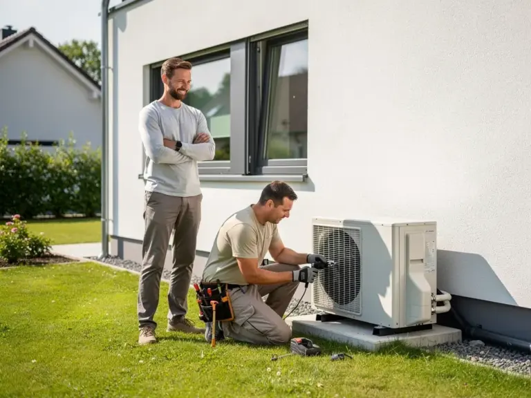 Wärmepumpe mieten als flexible Lösung für nachhaltiges Heizen ohne Kauf Moderne Wärmepumpe zur Miete als flexible nachhaltige Heizlösung im Wohnhaus