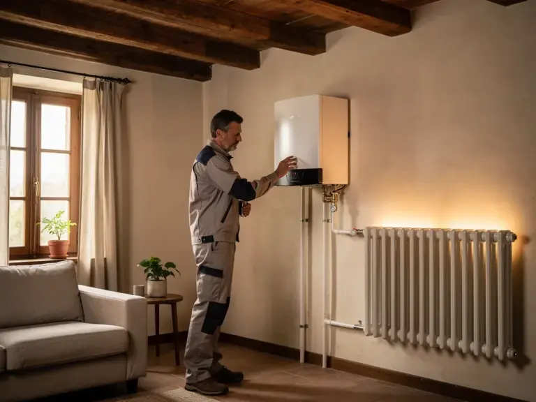 Moderne Wärmepumpe mit Heizkörpern im sanierten Altbau ohne Fußbodenheizung