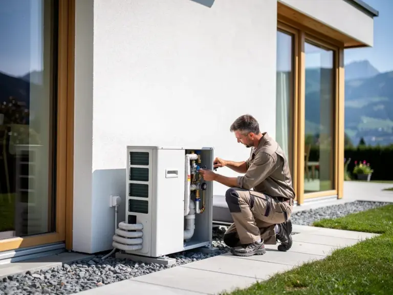 Moderne Wärmepumpe im Wohnhaus in der Schweiz für effiziente Heiztechnik